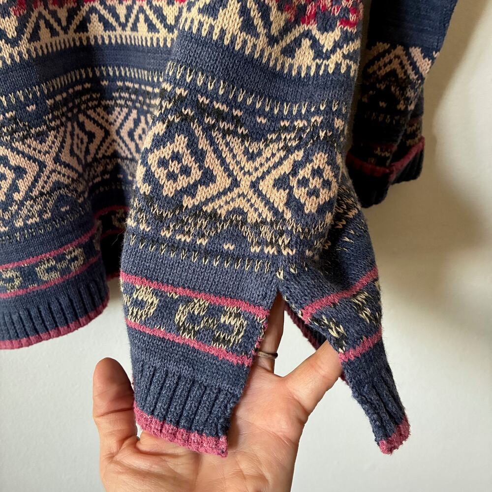 Chaps Womens Small Fair Isle Open Front Cardigan Sweater Blue Cotton Blend - Picture 11 of 11